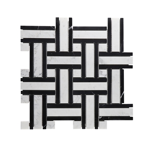 White and Black Color Mixed Strip Marble Mosaic