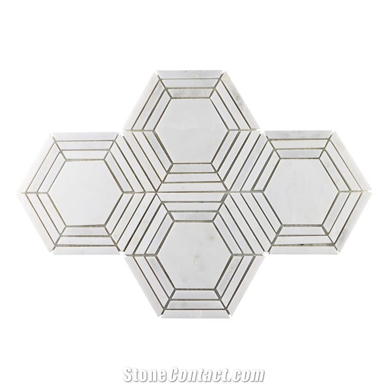 White Hexagon Marble Moasic Tile