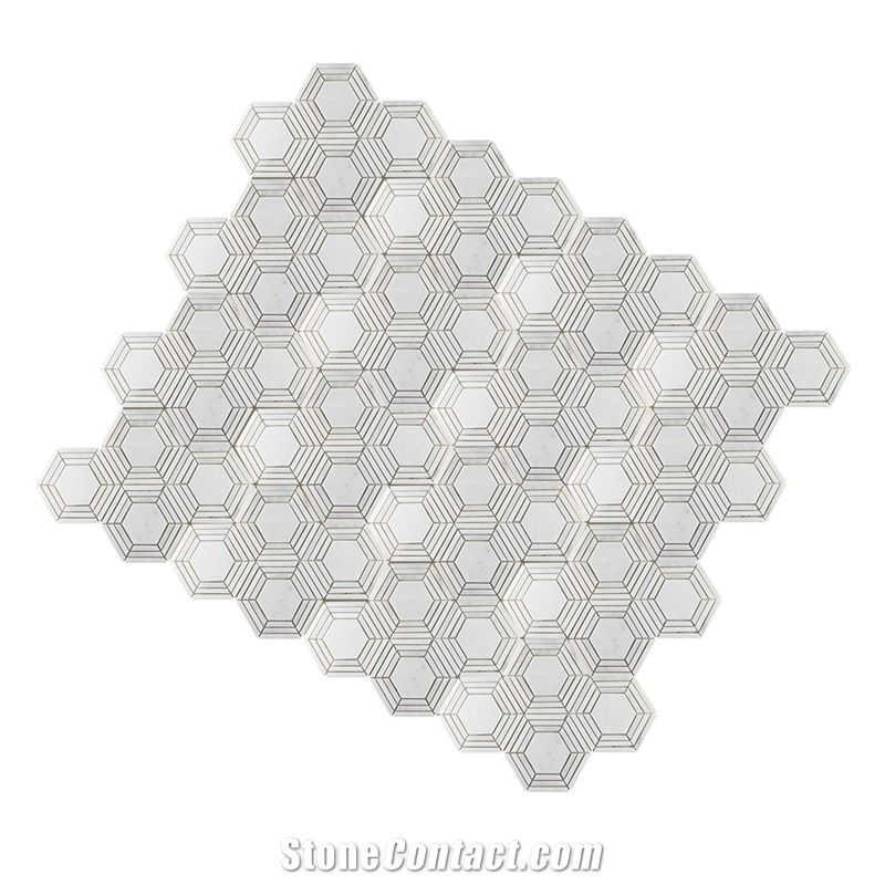White Hexagon Marble Moasic Tile