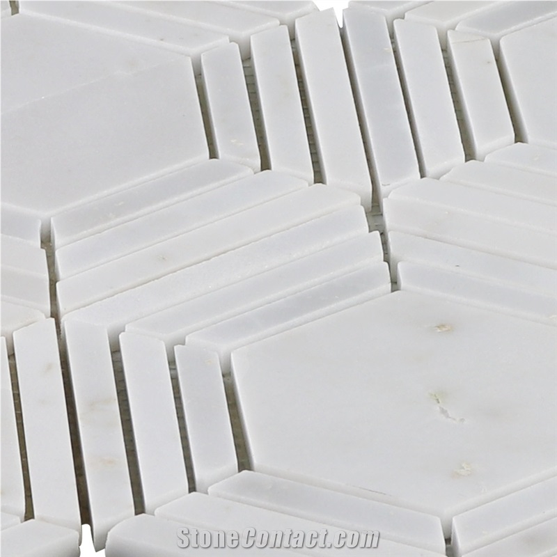 White Hexagon Marble Moasic Tile