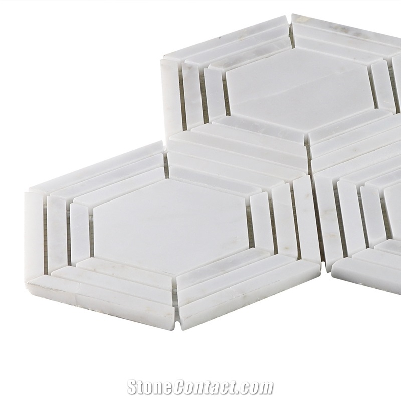 White Hexagon Marble Moasic Tile