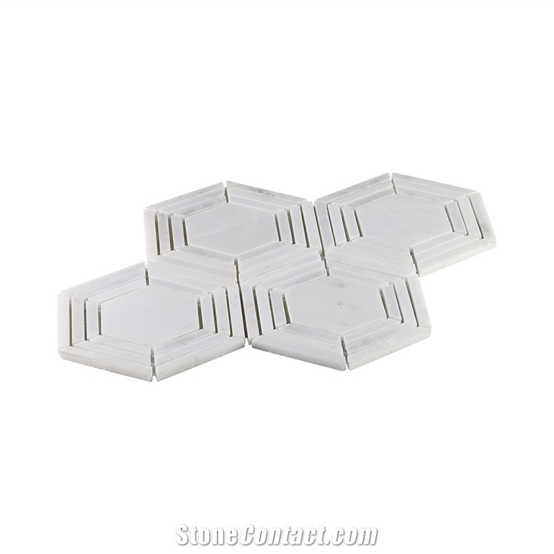 White Hexagon Marble Moasic Tile