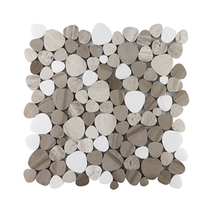 White Wood Marble Heart Shape Mosaic