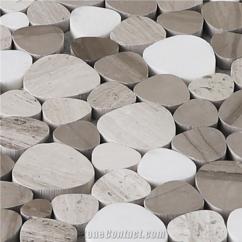 White Wood Marble Heart Shape Mosaic