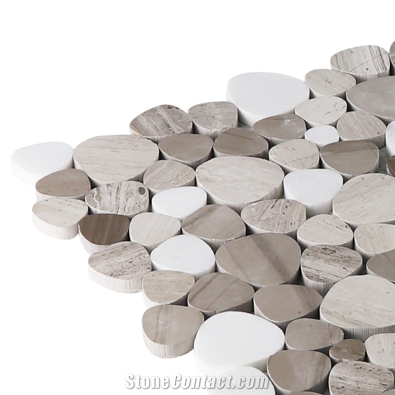 White Wood Marble Heart Shape Mosaic