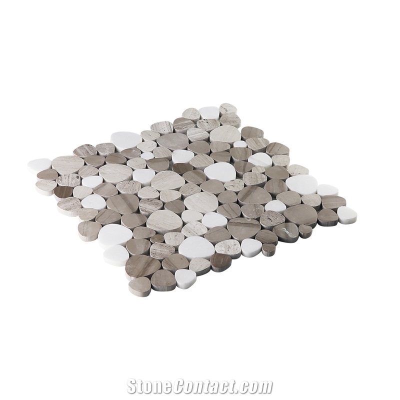 White Wood Marble Heart Shape Mosaic