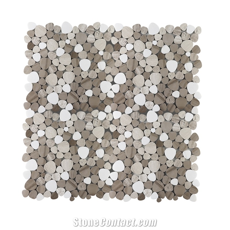 White Wood Marble Heart Shape Mosaic