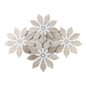 White Wood+Thassos Sunflower Mosaic Pattern Marble