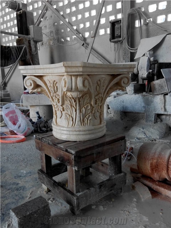 Beige Marble Capital Hand Carve