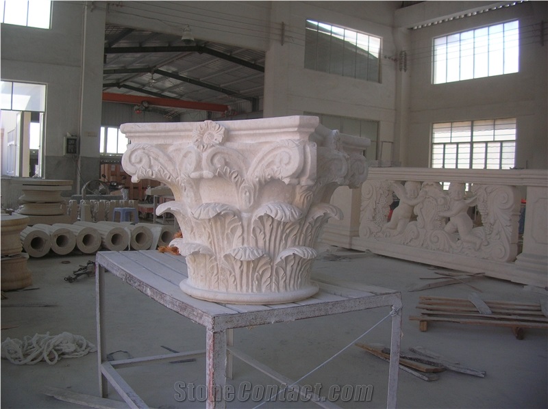 Light Beige Marble Capital Handcarved Roman Column