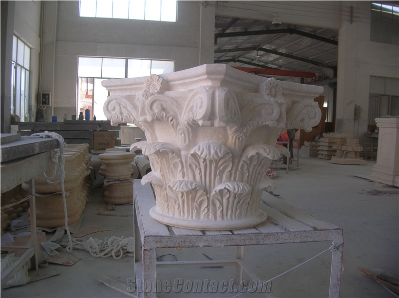 Light Beige Marble Capital Handcarved Roman Column