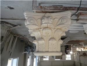 Light Beige Marble Capital Handcarved Roman Column