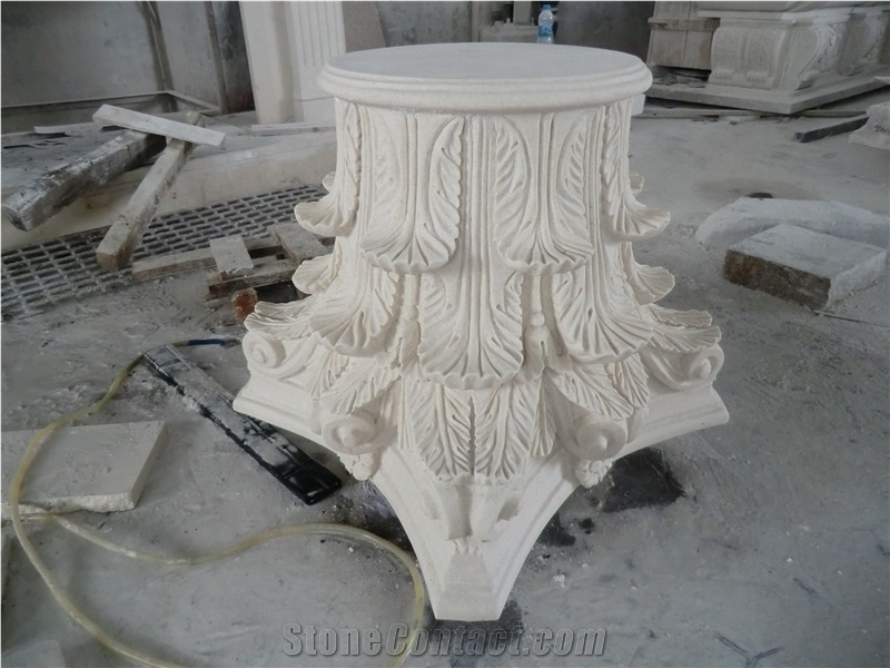Light Beige Marble Capital Handcarved Roman Column