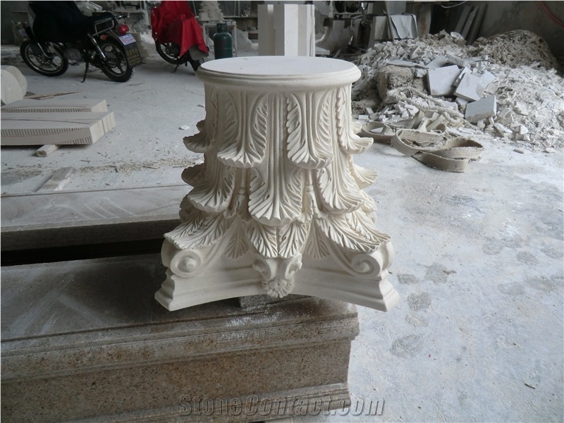 Light Beige Marble Capital Handcarved Roman Column