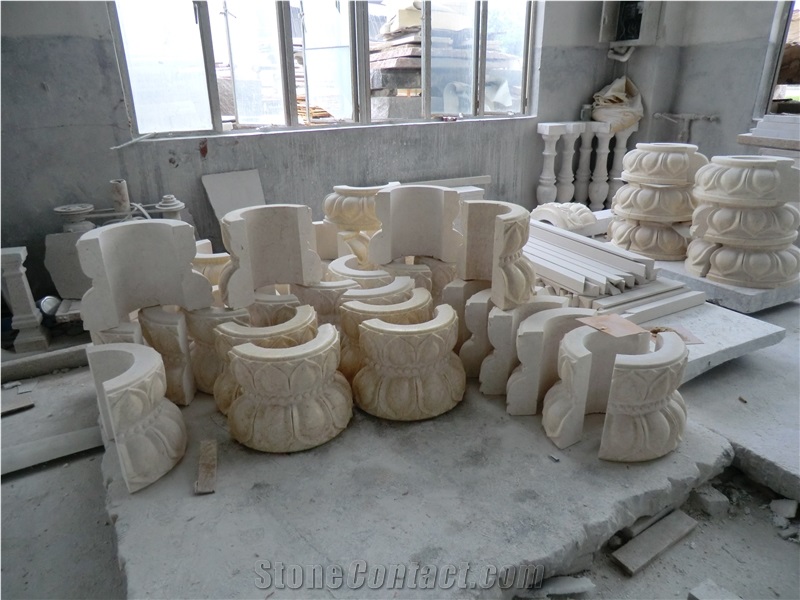 Light Beige Marble Capital Handcarved Roman Column