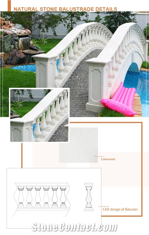 Balcony Fence Railing Natural Limestone Baluster
