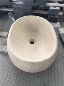 Beige Travertine Bathroom Stone Wash Basins Sinks