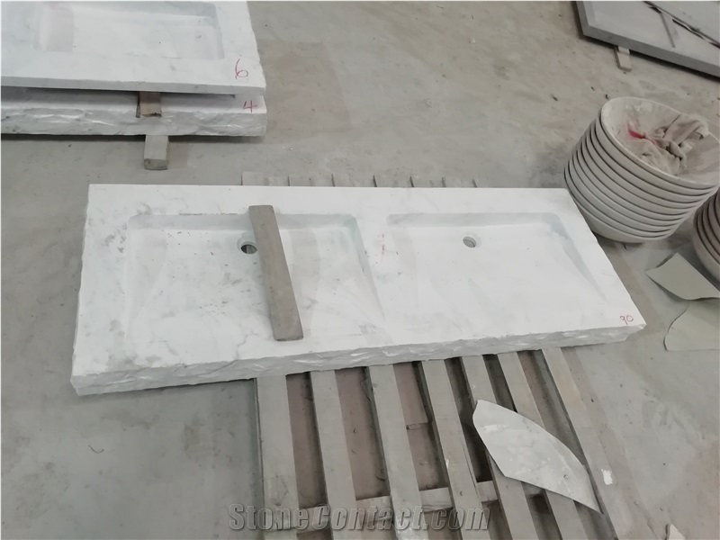 Bianco Carrara Marble Bathroom Rectangle Basins