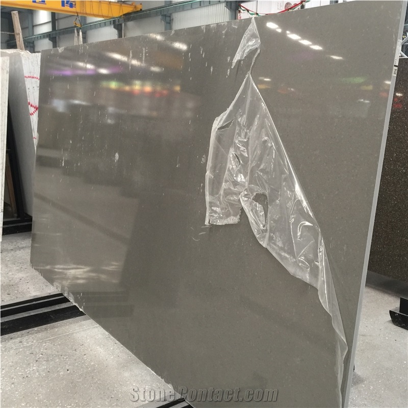 Cheap Light Grey Crystal Quartz Stone Slabs 1525