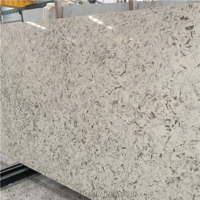 Cream Flower Quartz Stone Kitchen Slabs Msq3006