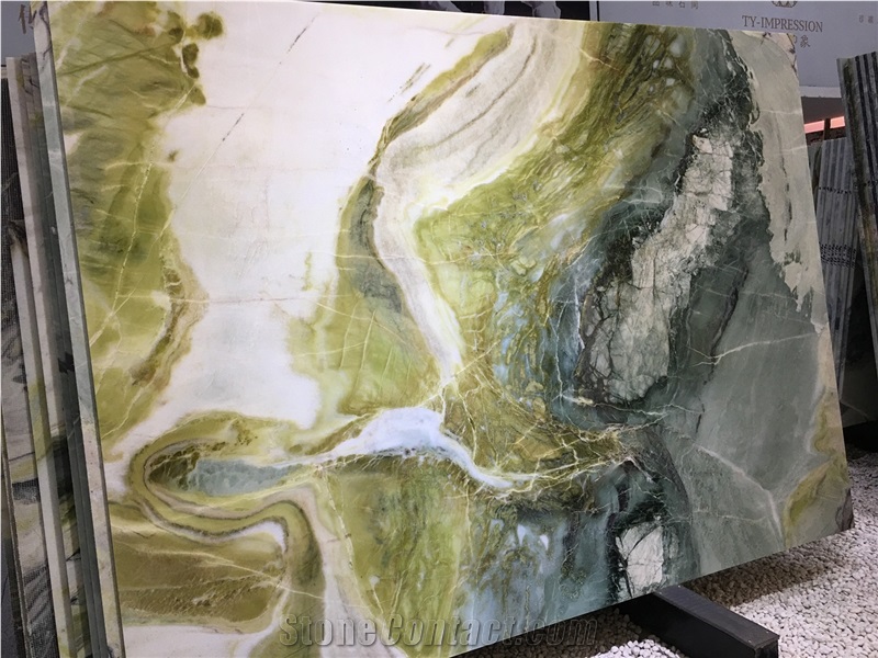 Green Landscape Marble Slab for Bathroom Wall Tile