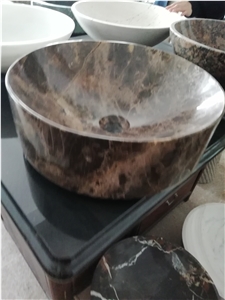 Marron Dark Emperador Vessel Marble Bathroom Basin