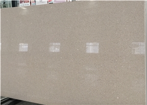 Mirror Star Beige Solid Quartz Stone Slabs Msq1612
