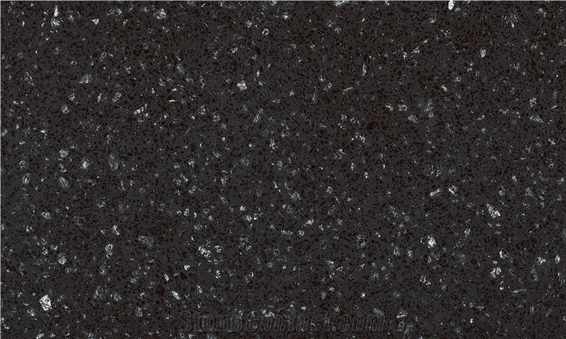 Polished Black Quantum Quartz Stone Tile Slab 5015