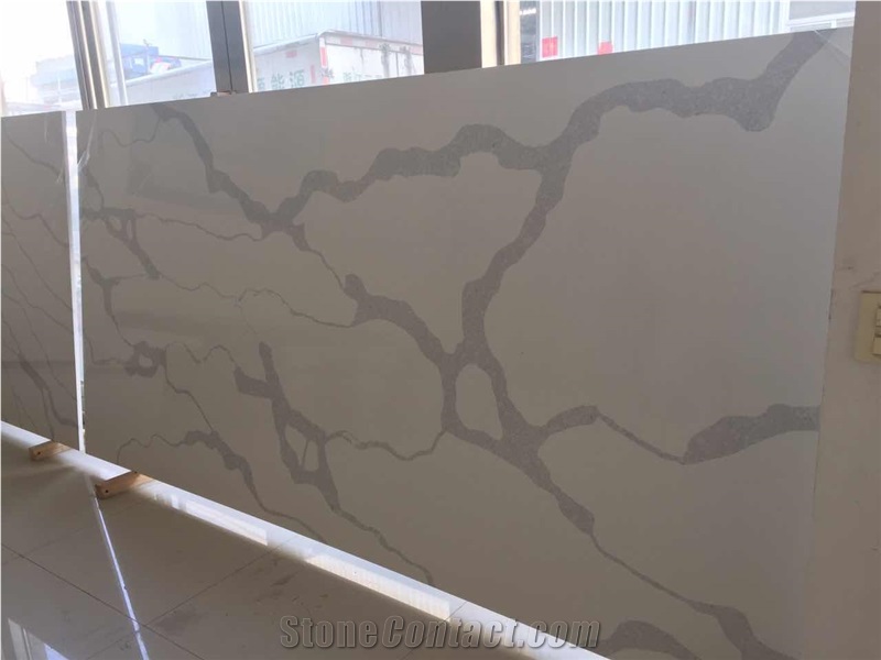 Polished Chinese Calacatta Quartz Stone Slabs 4018