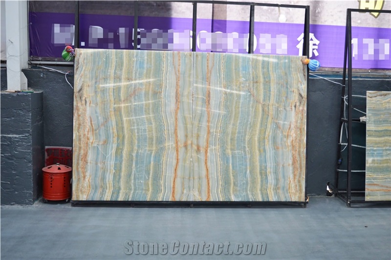 Polished Iran Onice Blue Wooden Onyx Slabs