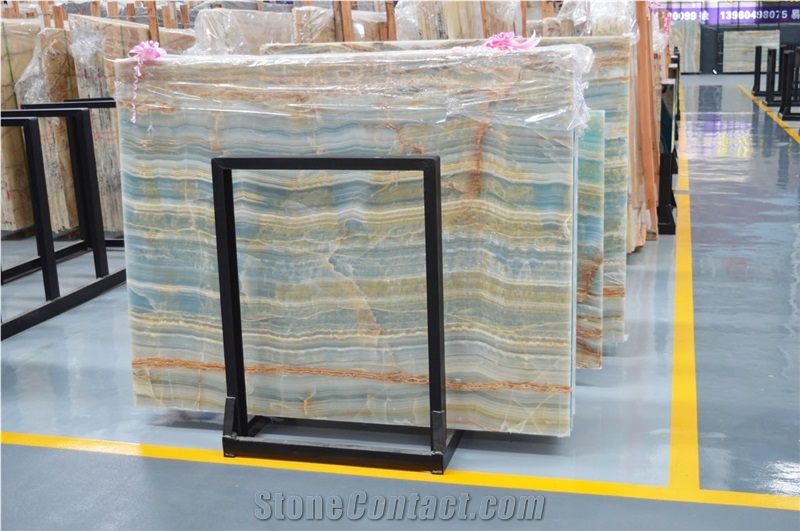 Polished Iran Onice Blue Wooden Onyx Slabs