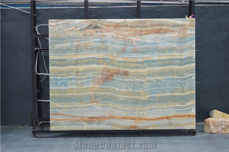 Polished Iran Onice Blue Wooden Onyx Slabs