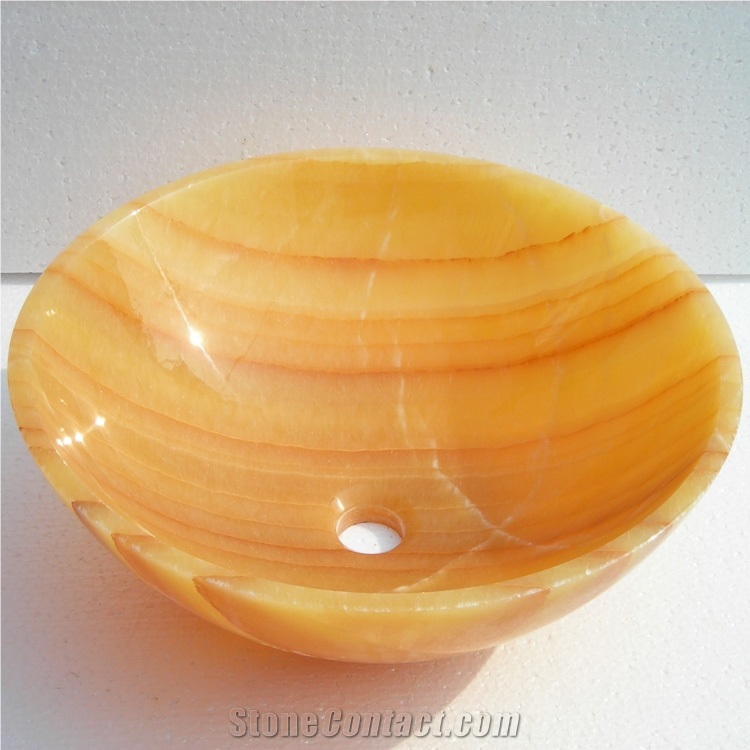 Polished Onice Red Onyx Round Bathroom Vessel Sink