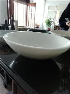 Round Pure White Marble Kitchen Stone Wash Sinks