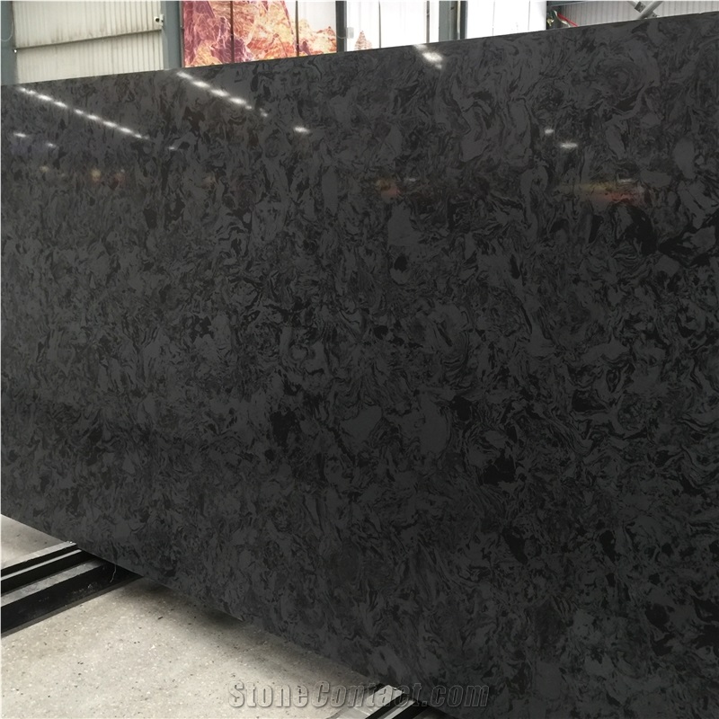 Solid Surface Mix Color Black Quartz Slabs Msq3002