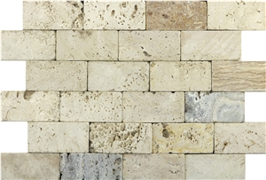 Dt 15 Usak Decorative Tumbled Natural Ivory Travertine Brick Mosaic Wall Cladding