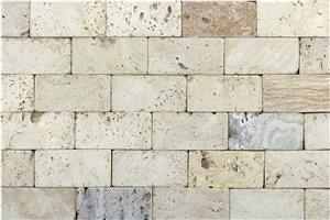 Dt 15 Usak Decorative Tumbled Natural Ivory Travertine Brick Mosaic Wall Cladding