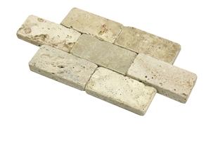 Dt 15 Usak Decorative Tumbled Natural Ivory Travertine Brick Mosaic Wall Cladding