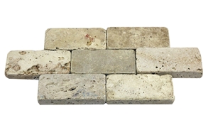 Dt 15 Usak Decorative Tumbled Natural Ivory Travertine Brick Mosaic Wall Cladding