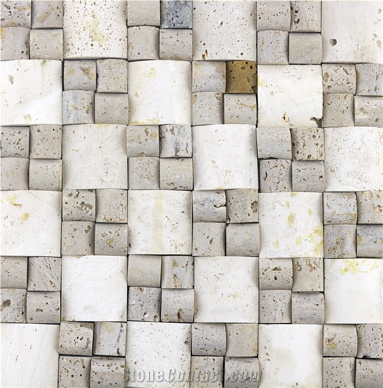 Dt10 Samsun Decorative Natural Ivory White Travertine Mosaic Wall Cladding