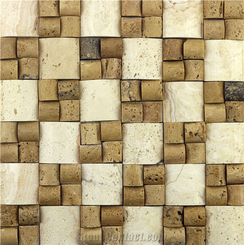 Dt10 Samsun Decorative Natural Ivory White Travertine Mosaic Wall Cladding