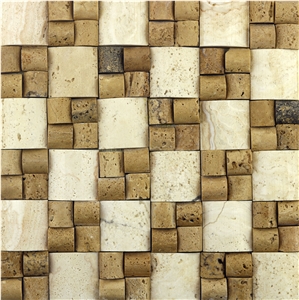 Dt10 Samsun Decorative Natural Ivory White Travertine Mosaic Wall Cladding