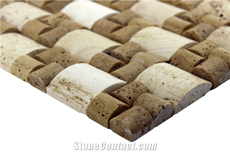Dt10 Samsun Decorative Natural Ivory White Travertine Mosaic Wall Cladding