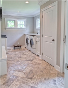 Laundry Room Floor Tile Tumbled Silver Travertine