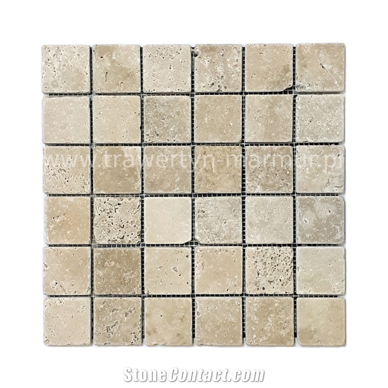 Travertine Walnut Tumbled 5x5 Mosaic Tile