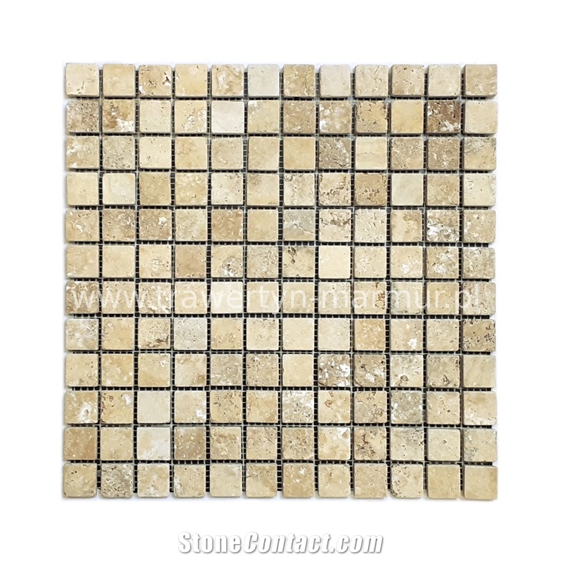 Travertine Yellow Tumbled 2x2 Mosaic Tile