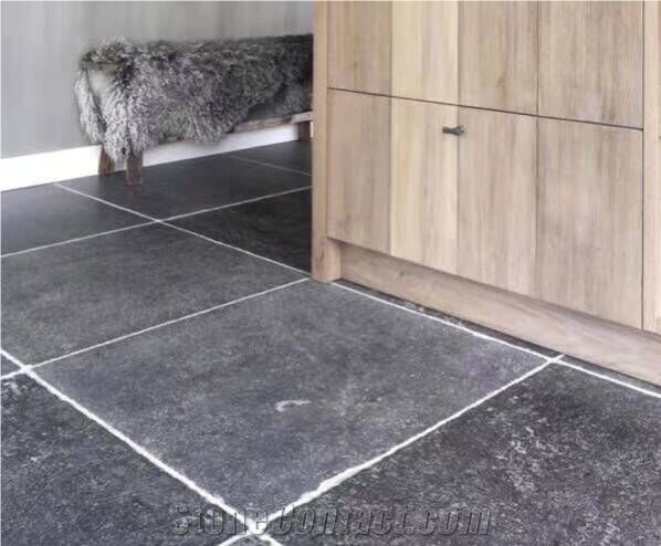 Blue Limestone Flooring Paving Flamed Cobble Stone