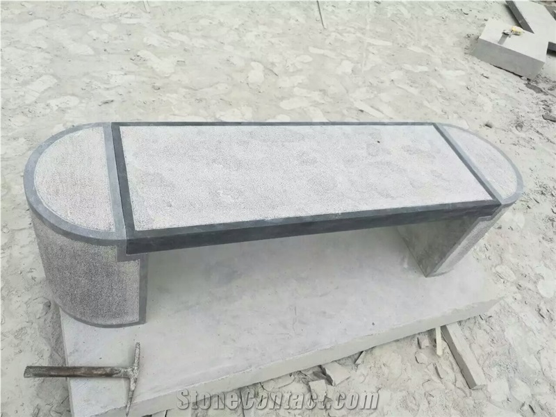Bushhammered Blue Limestone Outdoor Benches Garden