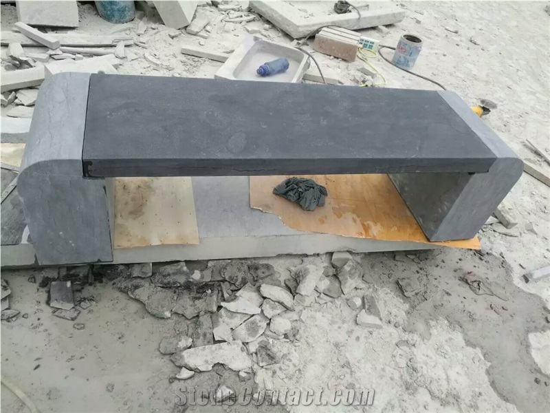Bushhammered Blue Limestone Outdoor Benches Garden