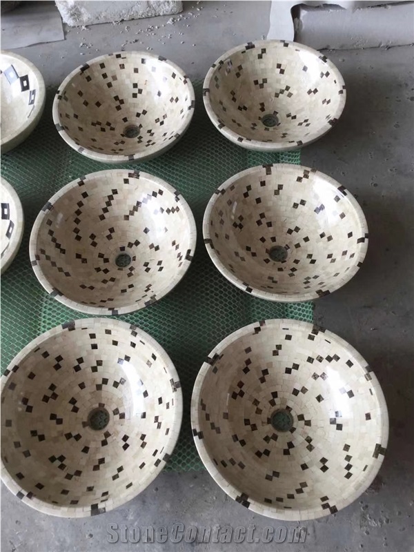 Marble Mosaic Vessel Sinks,Mosaic Round Wash Basin